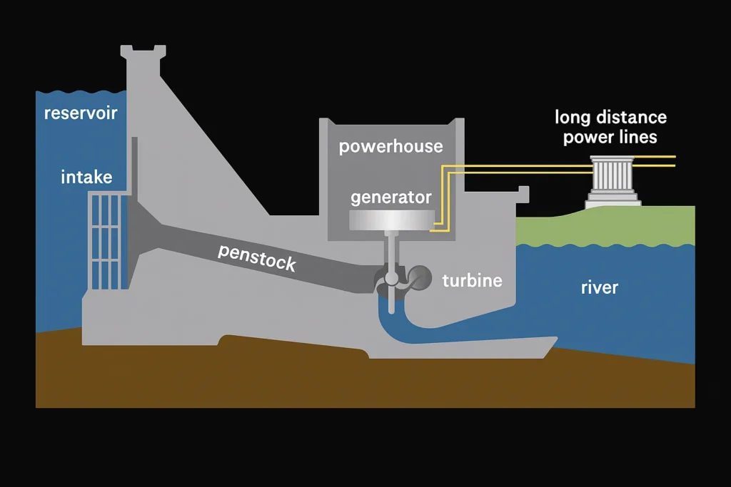 a diagram of how hydropower works